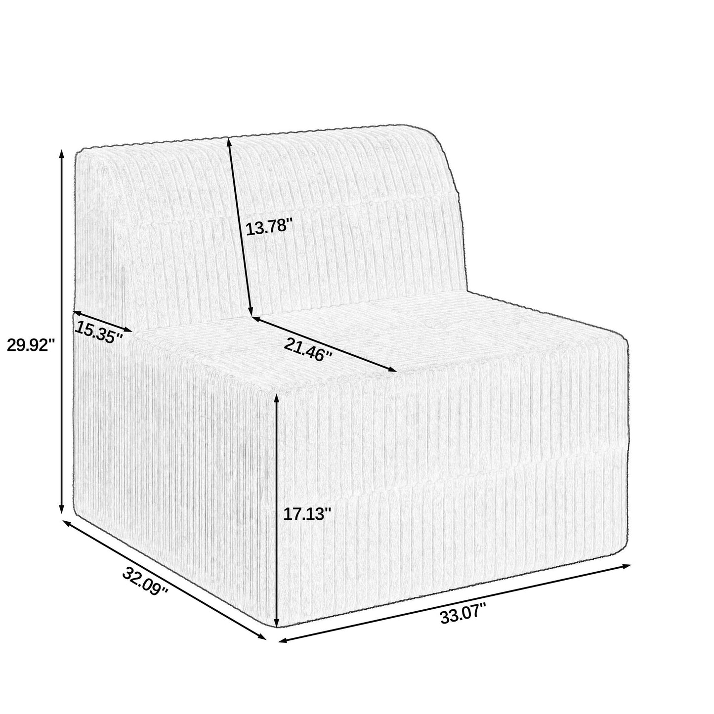 Modern Minimalist Corduroy Sleeper Sofa, Compressed Sectional Single Seat
