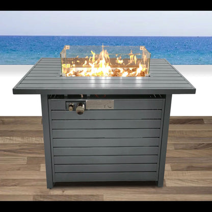 Propane Fire Pit Table With Lid - Gray