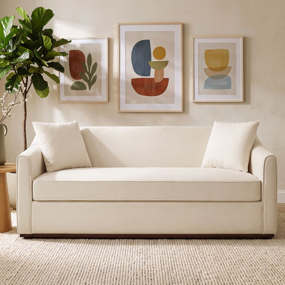 3 Seater Sofa With Wrap Around Armrests And Throw Pillows, For Living Room - Oatmeal