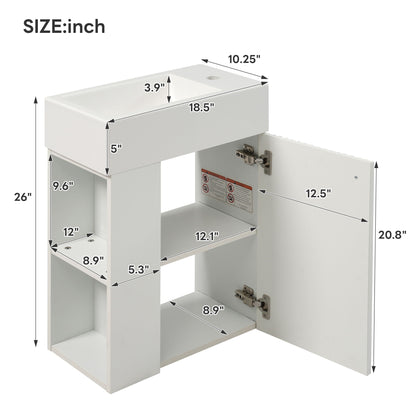 Floating Bathroom Vanity With Resin Basin, Left Side Storage - White