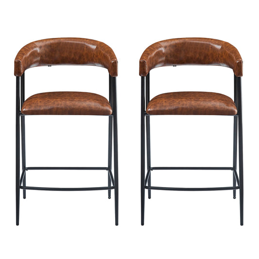 Counter Stools (Set of 2), Upholstered Counter Stools With Iron Frame, Backrest, Footrest, Arm Counter Stools For Home Bar, Kitchen Counter - Brown