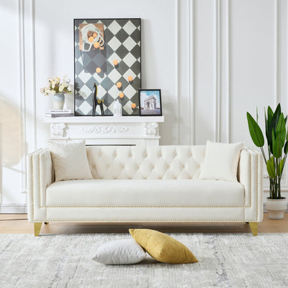 3 Seater Deep Seat Sofa, Sofa With Button Nailhead, Square Arm