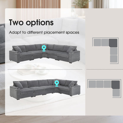 Convertible L Shaped Sectional Corner Couch With Armrest Storage Cup Holders USB Charger, Irregular Corner Oversized Comfy Modular Sofa