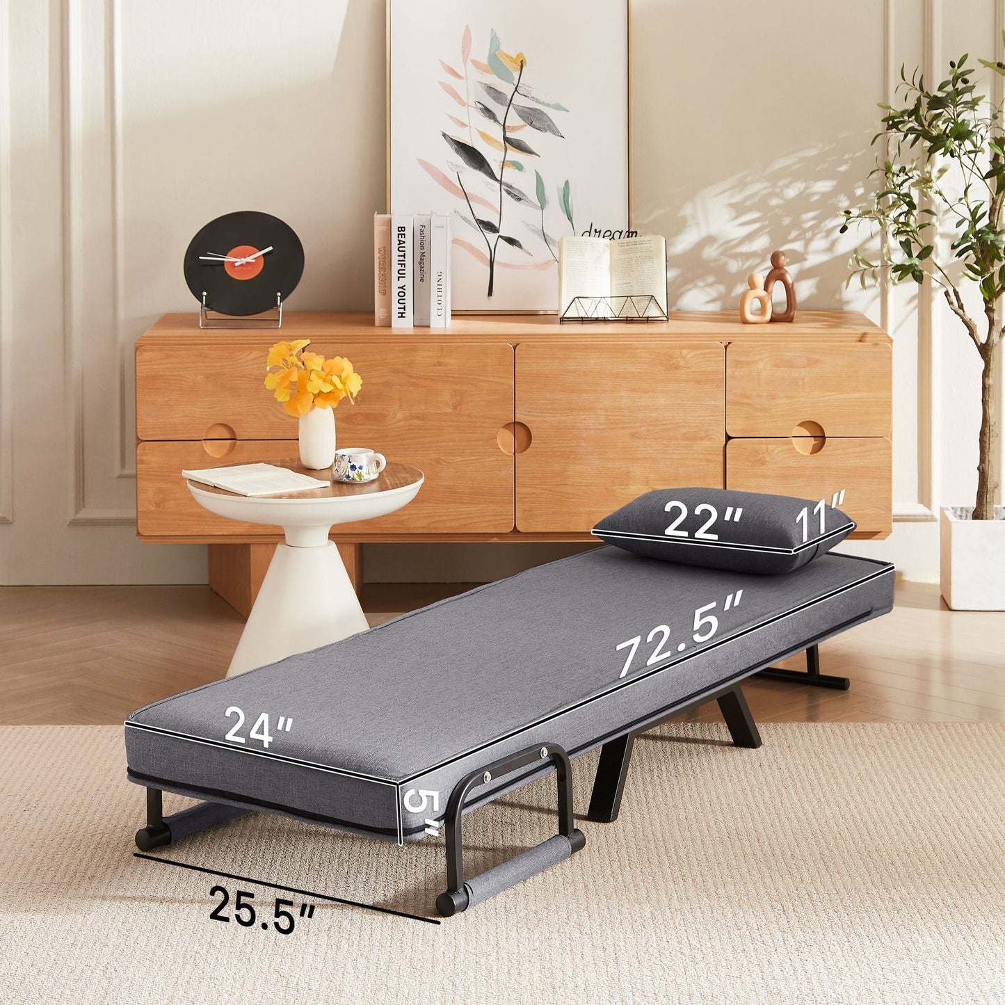 Convertible 5 In 1 Folding Chair Bed With Adjustable Backrest & Pillow Linen