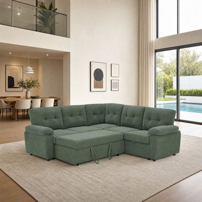 Convertible Sectional Sofa Bed With Pull Out Sleeper And Storage