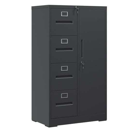 Metal Storage Vertical Filing Cabinet With Lock, 4 Drawers, 1 Door, Steel Construction, School / Office Use