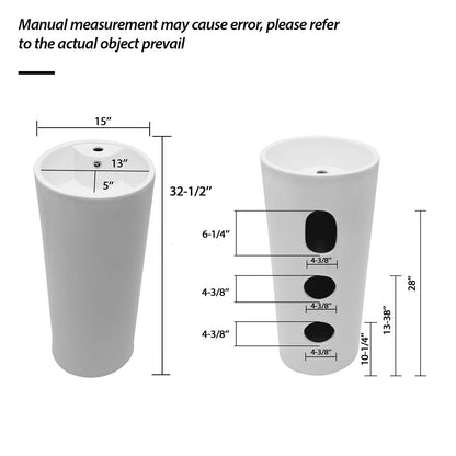 15" Pedestal Sink With Space Saving Design, Smooth Non Porous Surface For Powder Rooms - White