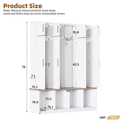 Farmhouse Hall Tree With 4 Hidden Hanging Hooks And 8 Doors