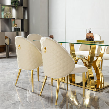 2 Pieces Contemporary Stainless Steel Dining Chair With Upholstery And Leather Backrest - Gold