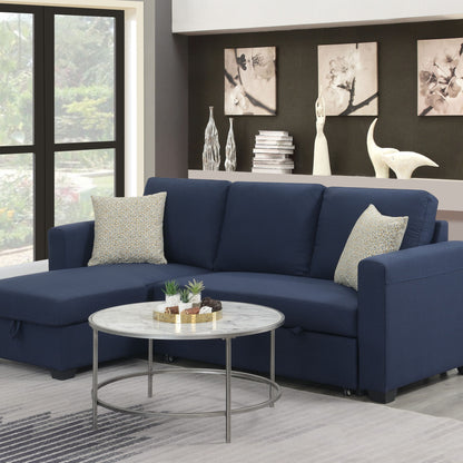 Reversible Sectional With Pop Up Sleeper And Hidden Storage Chaise - Navy