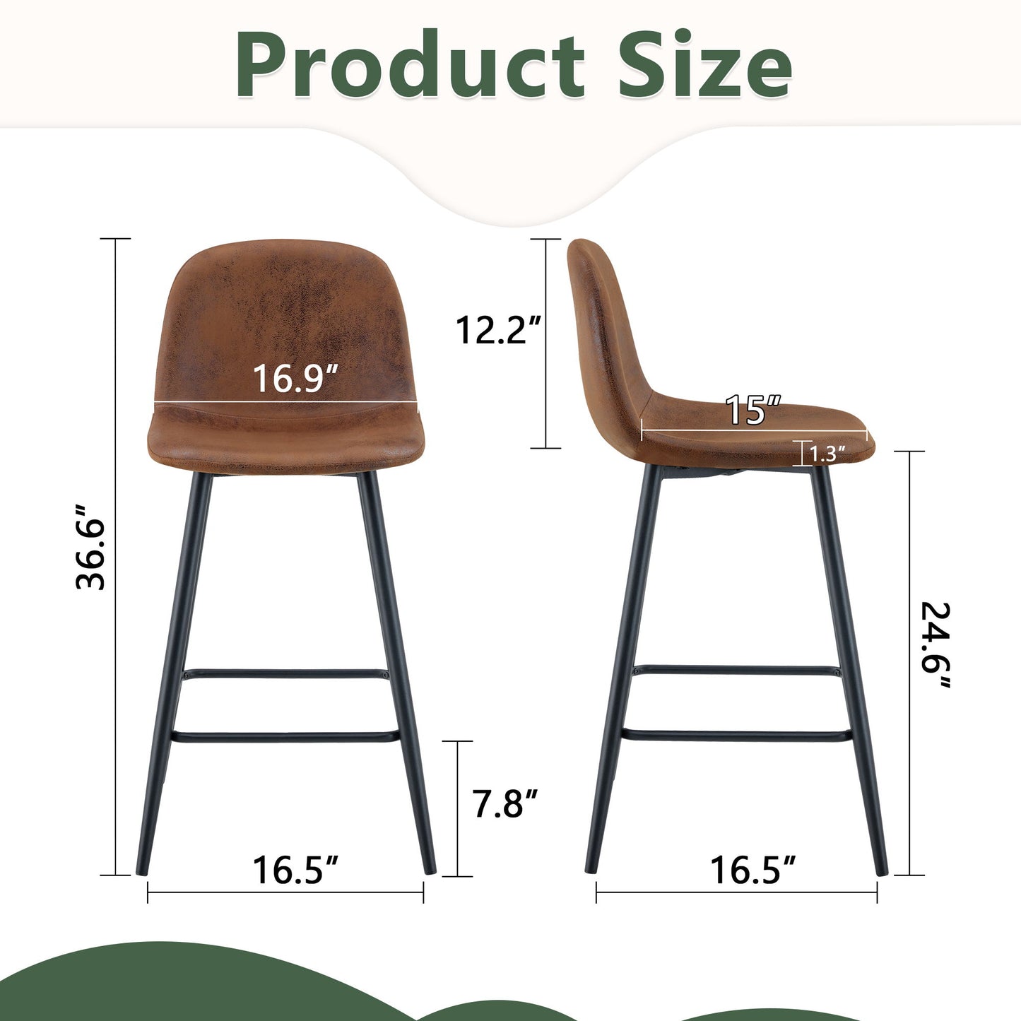 Modern Black Pu Bar Chair Rounded Backrest (Set of 2)