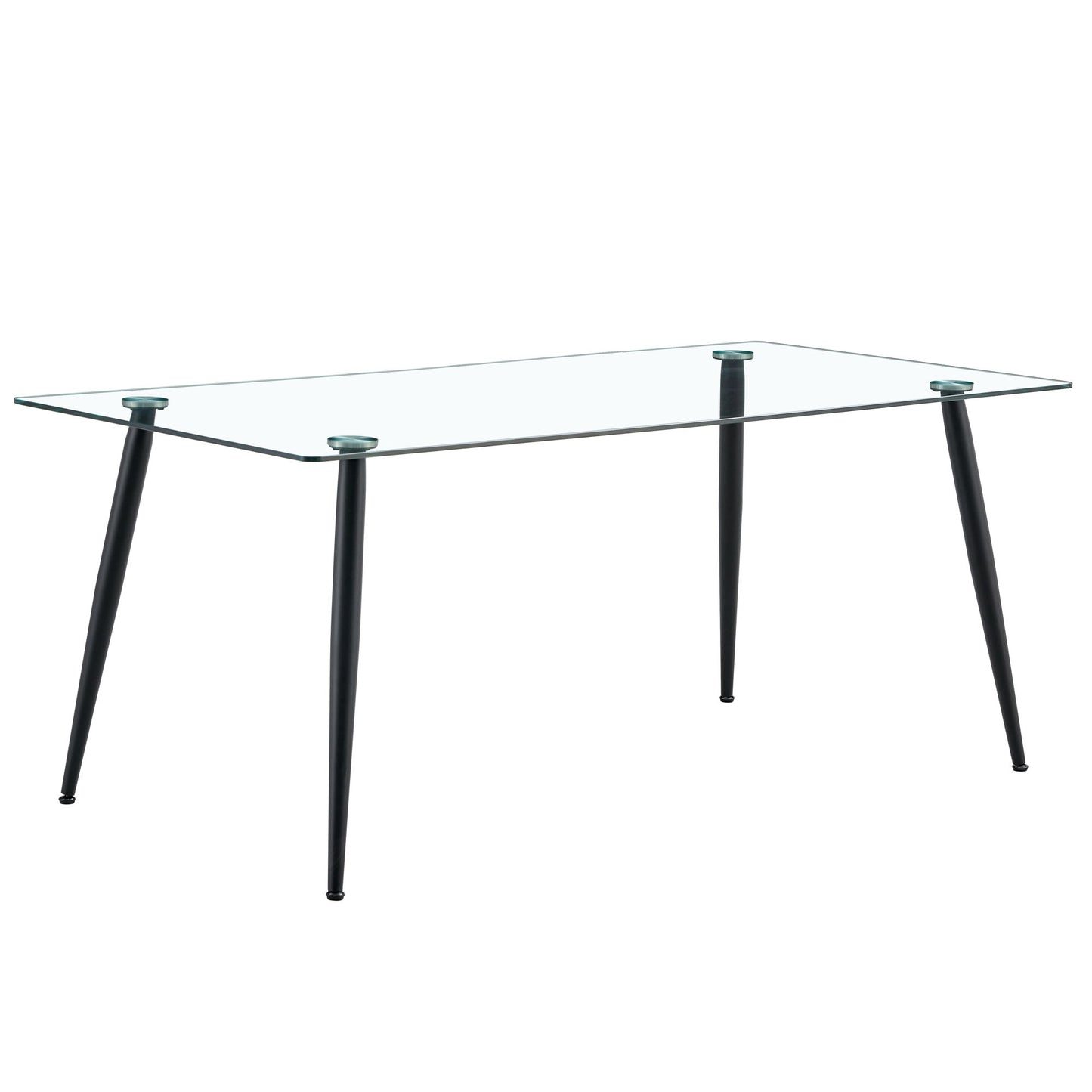 Modern Rectangular Glass Dining Table With Tempered Glass Top And Metal Legs For 4 - 6 People - Black / Transparent