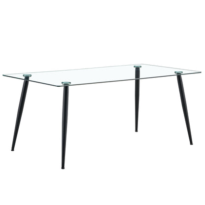 Modern Rectangular Glass Dining Table With Tempered Glass Top And Metal Legs For 4 - 6 People - Black / Transparent