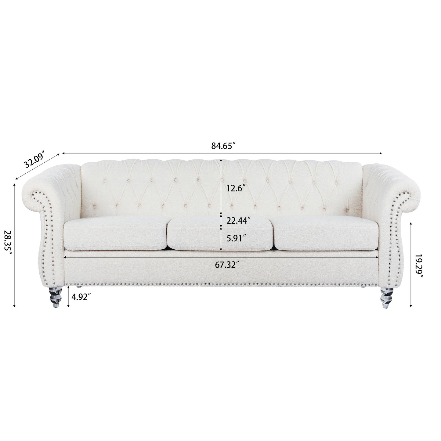 Rolled Arm Chesterfield 3 Seater Sofa