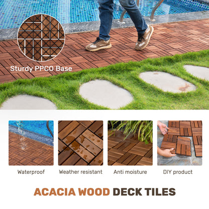 Acacia Wood Interlocking Deck Tiles Checker Pattern For Outdoor Flooring