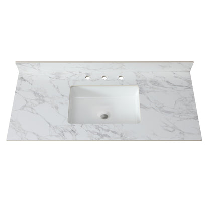 Elegant Sintered Stone Bathroom Vanity Top With Rectangular Undermount Ceramic Sink