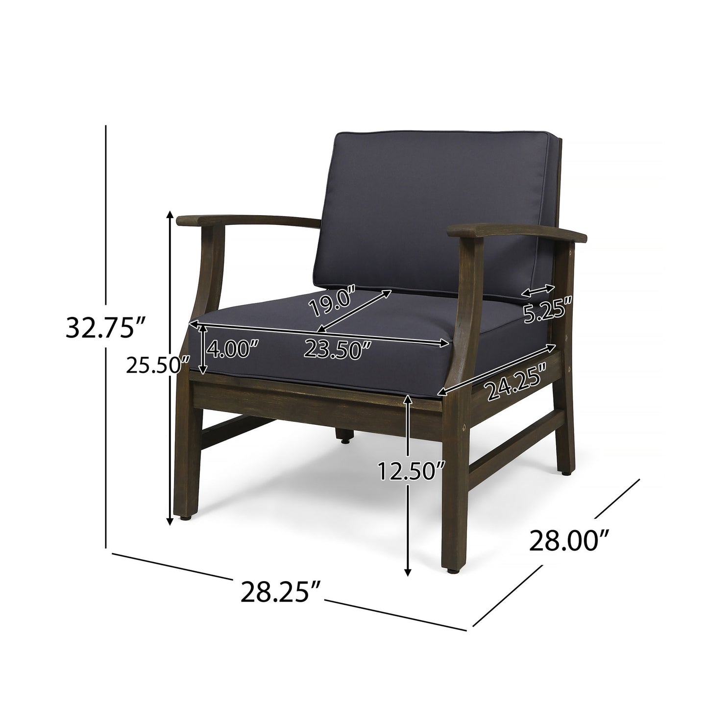 Enchanting Outdoor Club Chair With Slat Panel Design And Water Resistant Cushion - Dark Gray
