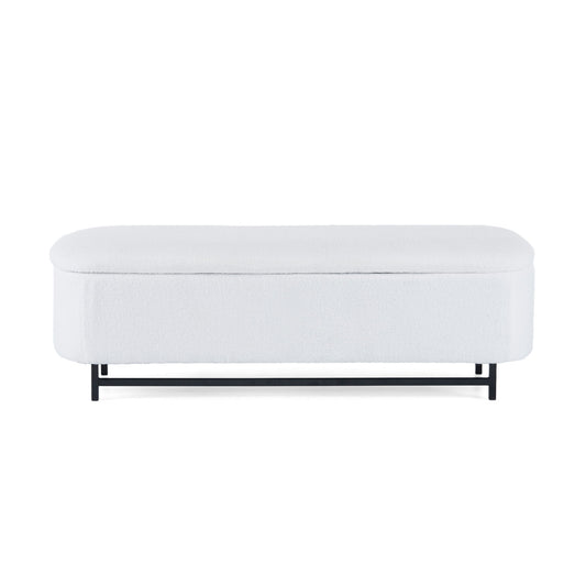 Modern Elegant Ottoman With Spacious Storage Function With Metal Feet - White / Black