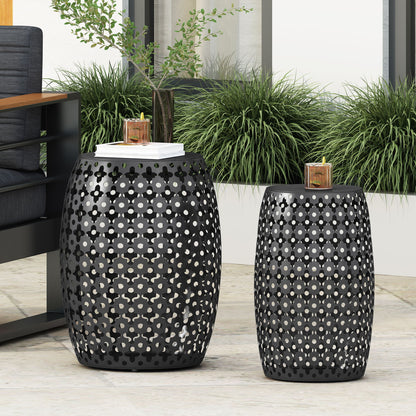 Modern Outdoor Metal End Table Set With Durable Iron Frame - Black