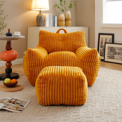 Giant Plush Bean Bag Chair With Armrests And Footstool