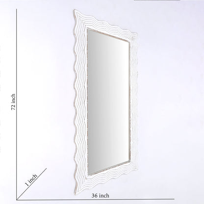 Handcarved Wave Design Rectangle Mirror Accent Enhancing Space - Antique White