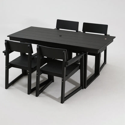 5 Piece Outdoor Dining Set, Table With Umbrella Hole And 4 Armrest Chairs