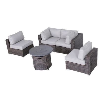 Wicker Outdoor Lounge Set With Cushions And Fire Pit