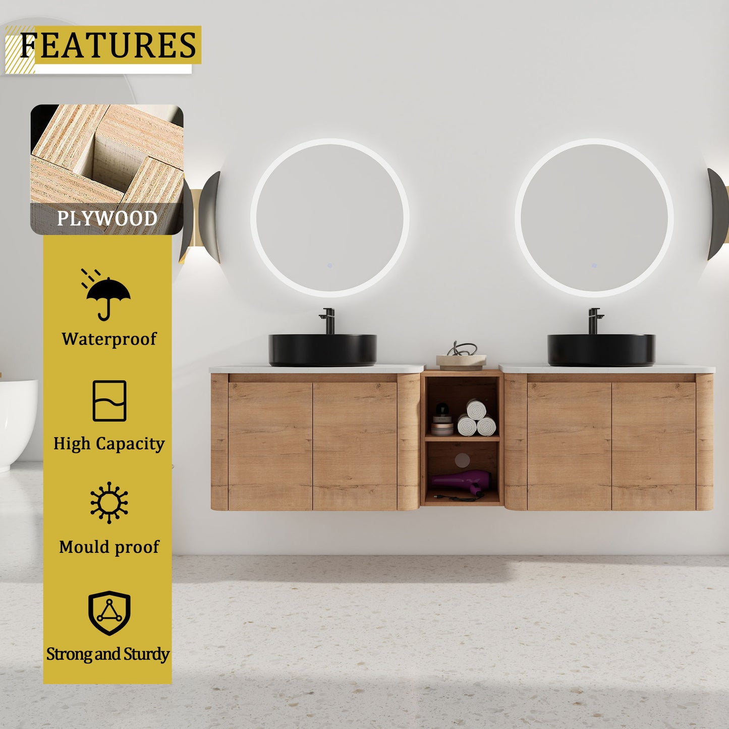 Wall Mounted Bathroom Vanity With Art Sink, 1 Storage Shelf, Soft Close Door