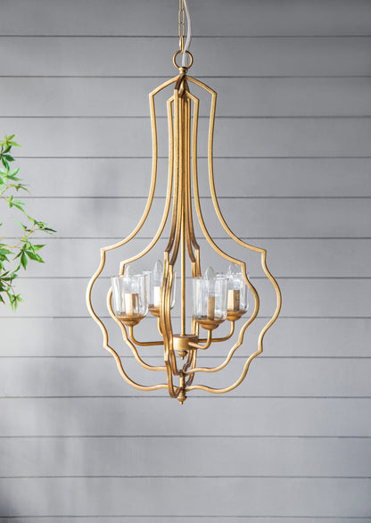 4 Light Metal Chandelier, Hanging Light Fixture With Adjustable Chain For Kitchen, Bulb Not Included - Gold