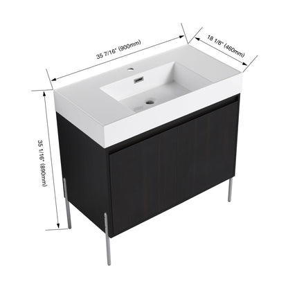 Freestanding Bathroom Vanity With Resin Sink And Storage Cabinet