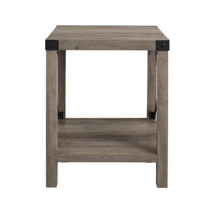 Rustic Industrial X 2 Tier Side Table - Gray Wash