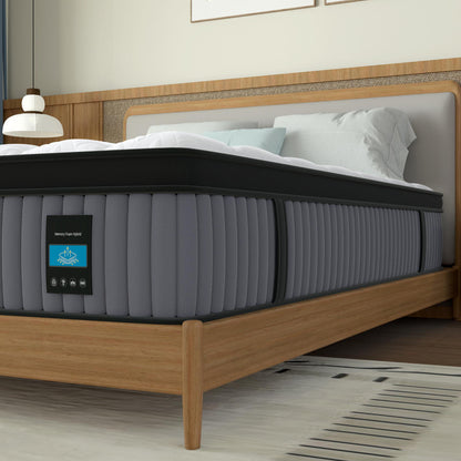 14" King Hybrid Mattress, Memory Foam & Pocket Spring Bed, Cooling, Pressure Relief, Back & Hip Support - Gray / White