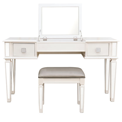 Mirrored Vanity Desk With Drawers And Stool, Flip Up Dressing Table Set For Makeup Room