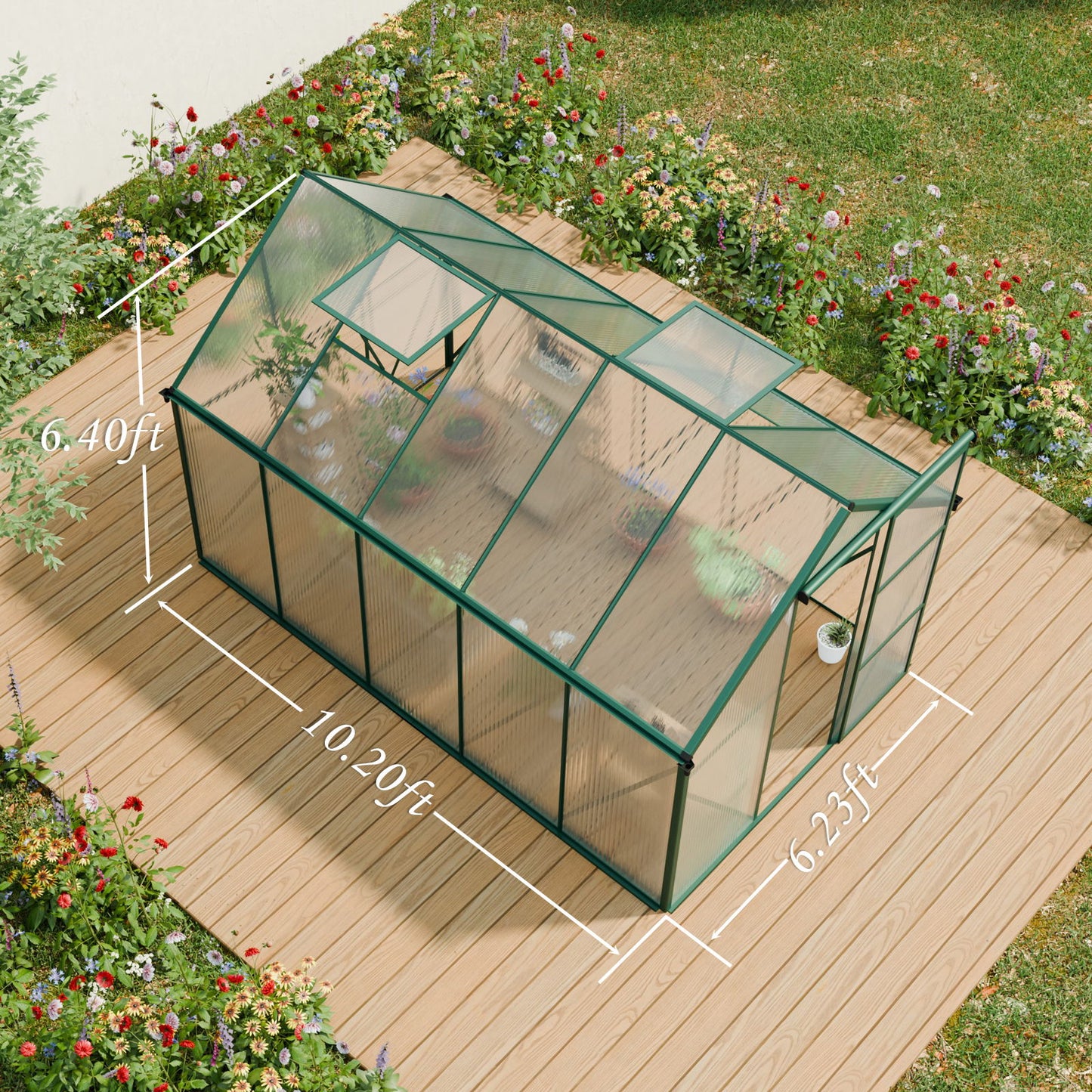 Polycarbonate house Raised Base And Anchor Aluminum Heavy Duty Walk-In houses For Outdoor Backyard In All Season