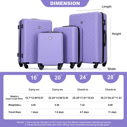 Luggage 4 Piece Lightweight Suitcase With Rotating Wheels With Tsa Lock,