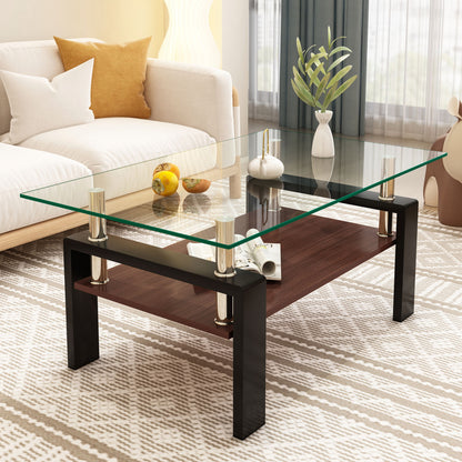 Modern Rectangular Coffee Table With Tempered Glass Top Layer, Table For Living Room - Transparent