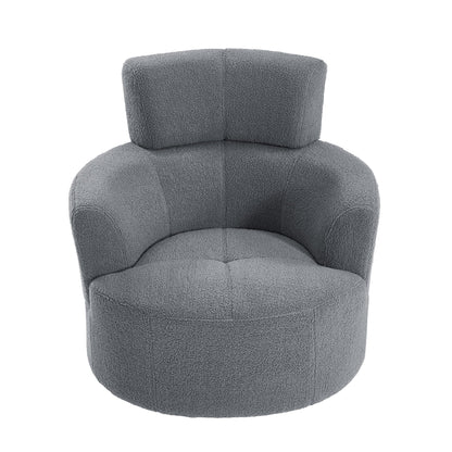 360° Swivel Chair Upholstered Accent Barrel Chair With Adjustable Headrest