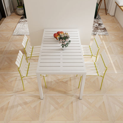 4 Piece Set Of Modern Color Block Designed Single Chairs With Long Table