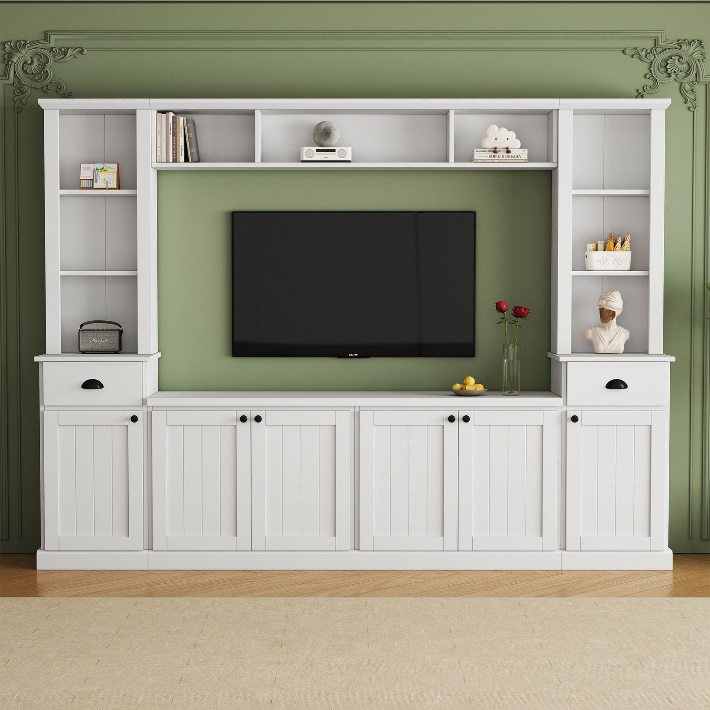 Minimalist Entertainment Wall Unit Set With Bridge For TVs Up To 75"