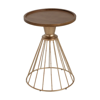 Hollow - Edge Retro Art Pine Side Table With Antique And Natural Color, Iron And Pine Construction - Antique Gold / Natural