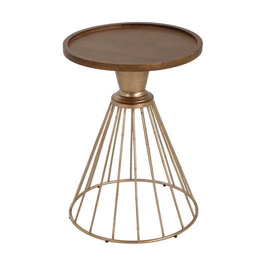 Hollow - Edge Retro Art Pine Side Table With Antique And Natural Color, Iron And Pine Construction - Antique Gold / Natural