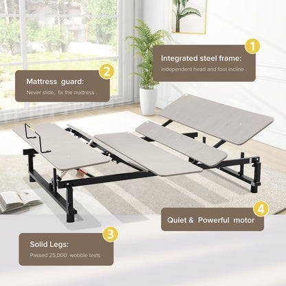 Electric Ergonomic Adjustable Bed Base With Wireless Remote, Quiet Motor, Independent Head And Foot Incline