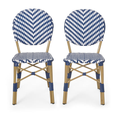 Outdoor Rattan And Aluminum French Armless Bistro Chairs Set - Navy Blue