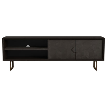 Manaya - 2 Door Stand With Open Shelving And Hidden Storage - Charcoal Black