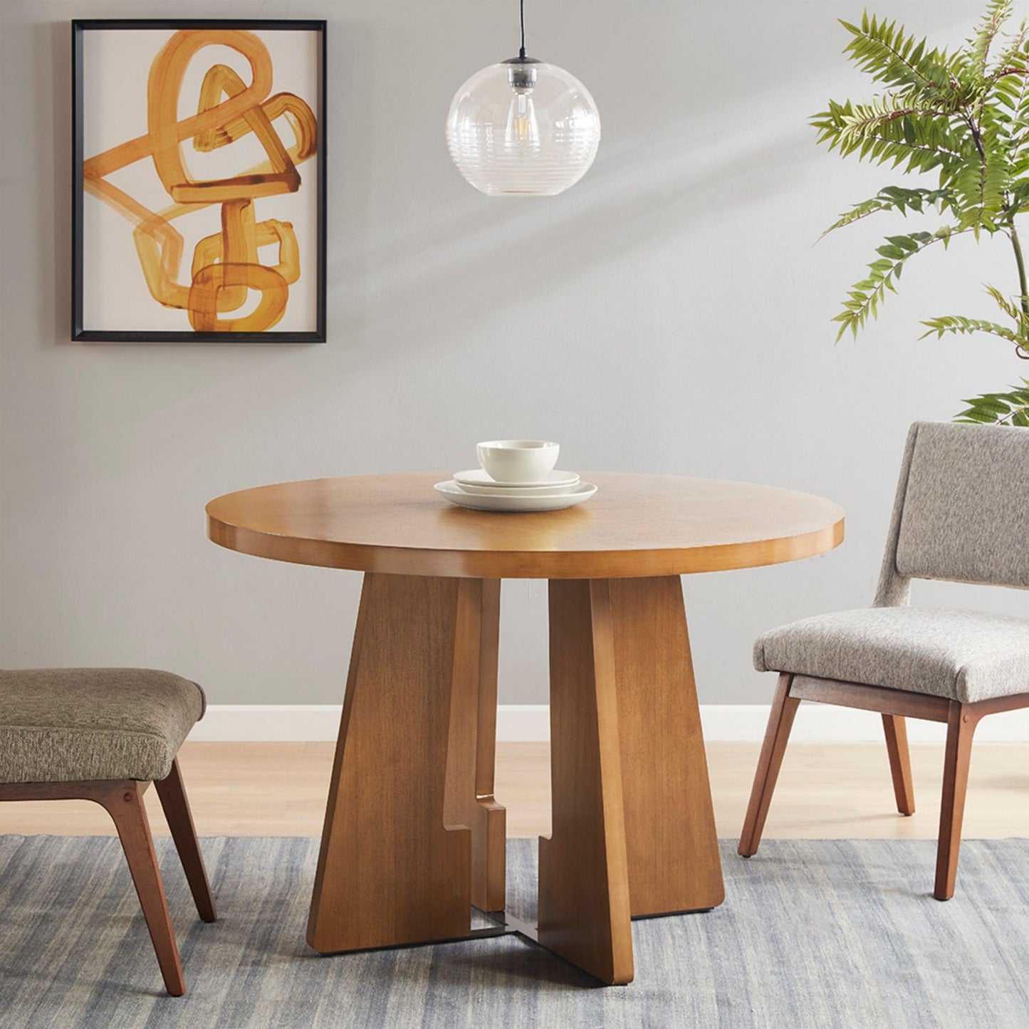 Modern Round Dining Table With Pecan Wood Veneer - Walnut