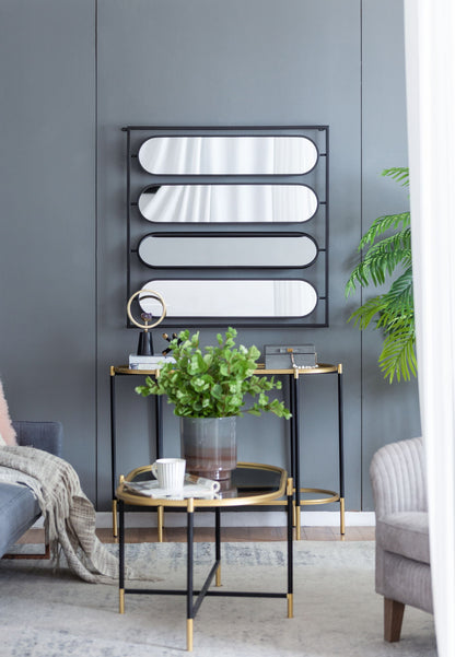 Large 4 Oval Wall Mirror With Square Frame, Home Decor For Living Room, Bedroom, Entryway, Office - Black