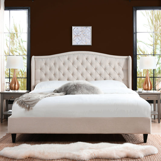 Coverley - King Tufted Shelter Platform Bed - Sky Neutral Beige
