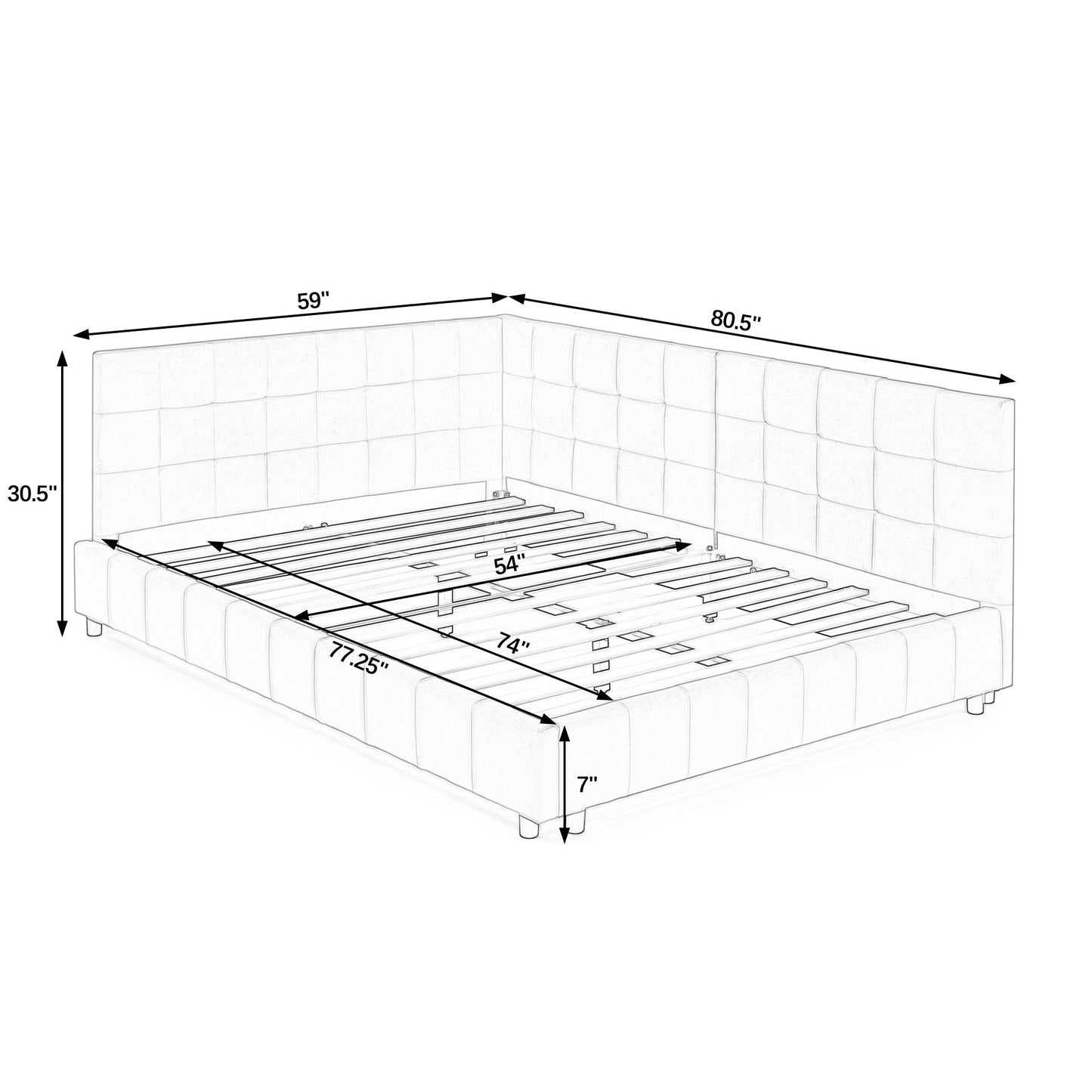 Upholstered Bed Frame With Tufted Backrest And Armrests