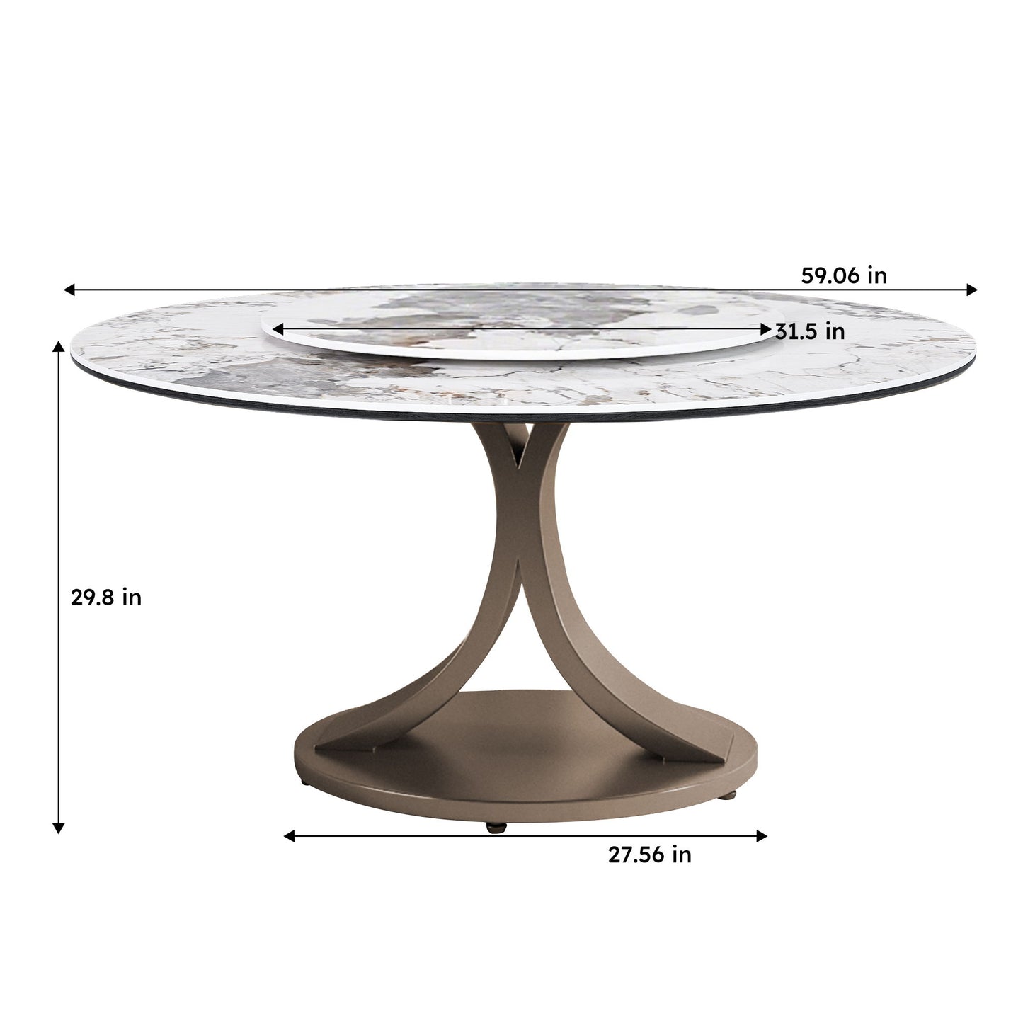 Round Dining Table With 360° Rotating Lazy Susan Scratch & Heat - Dark Purple / White