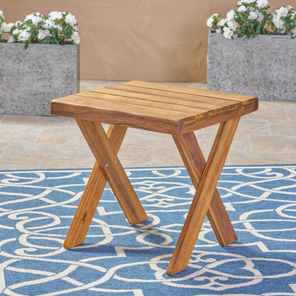 Passion - Outdoor Side Table With Cross Base And Slatted Top - Teak